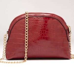 Red Crossbody Bag with Gold Chain Strap